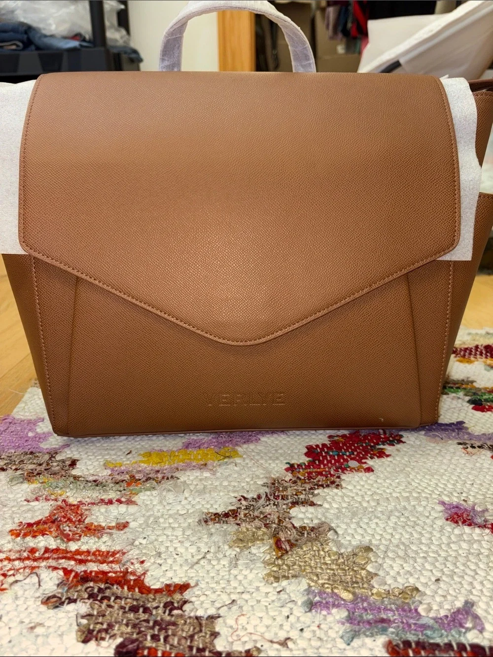 Structured Brown Leather Bag - Minimal Flap Design